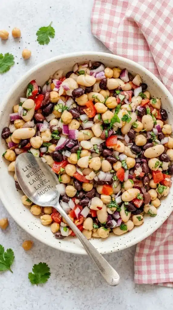 Lemon Basil Three Bean Salad Easy Amazing Lunch Recipe 8 Lemon Basil Three Bean Salad served with herb crackers for a fresh vegan appetizer