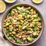 Avocado Chickpea Tuna Salad with chickpeas, tuna, avocado, red onion, parsley, and lemon vinaigrette