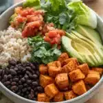 Black Bean Sweet Potato Burrito Bowls Recipe | Amazing Easy Dinner 7 Black Bean Sweet Potato Burrito Bowls Recipe with avocado, rice, salsa, and lime