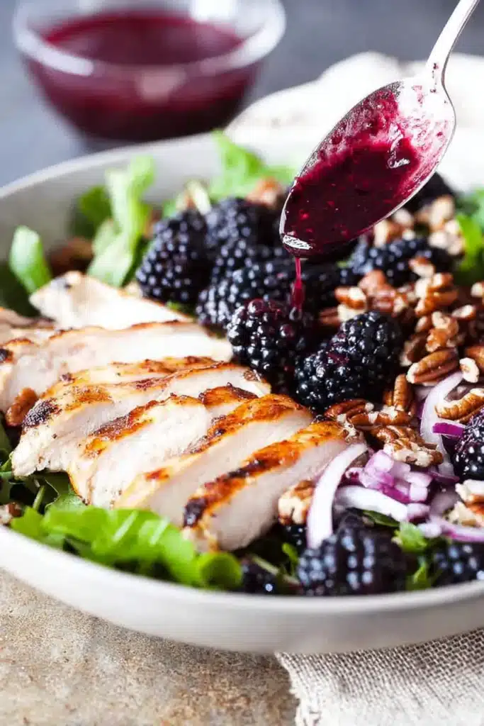 Blackberry Chicken Salad | Amazing Fresh Summer Favorite 5 Blackberry Chicken Salad with grilled chicken, blackberries, walnuts, and berry dressing