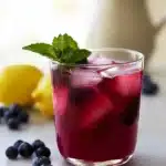 Blueberry Lemonade Recipe | Amazing Fresh Summer Favorite 5 Blueberry lemonade with ice, fresh mint, lemons, and blueberries in a chilled glass