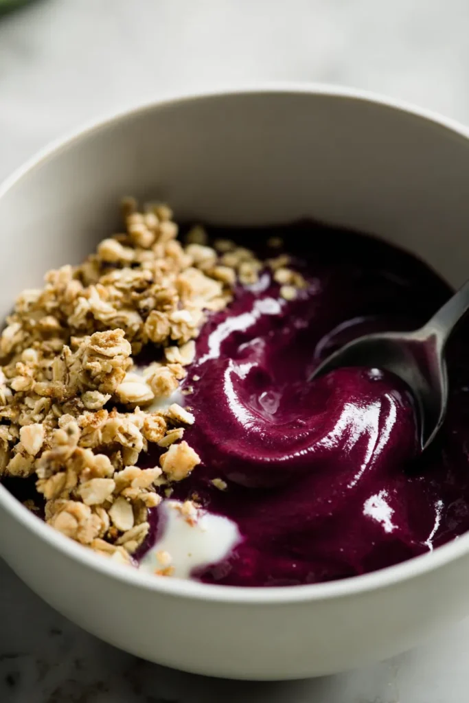 Blueberry Vanilla Applesauce Recipe | Amazing Easy Flavor 5 Blueberry Vanilla Applesauce served with granola in a breakfast bowl