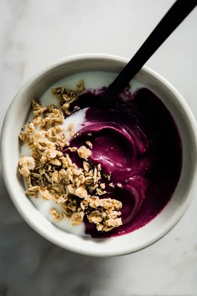 Blueberry Vanilla Applesauce Recipe | Amazing Easy Flavor 6 Blueberry Vanilla Applesauce mixed into yogurt and topped with crunchy granola