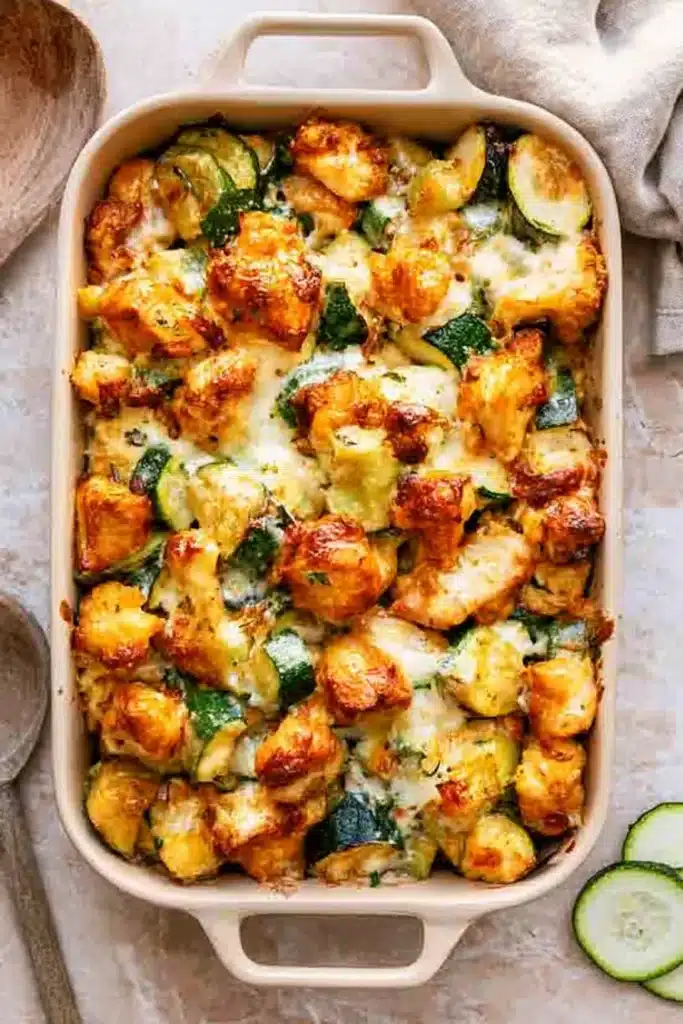 Chicken Zucchini Bake Recipe | Amazing Easy Family Dinner 4 Chicken Zucchini Bake with melted cheese, roasted zucchini, and golden chicken pieces