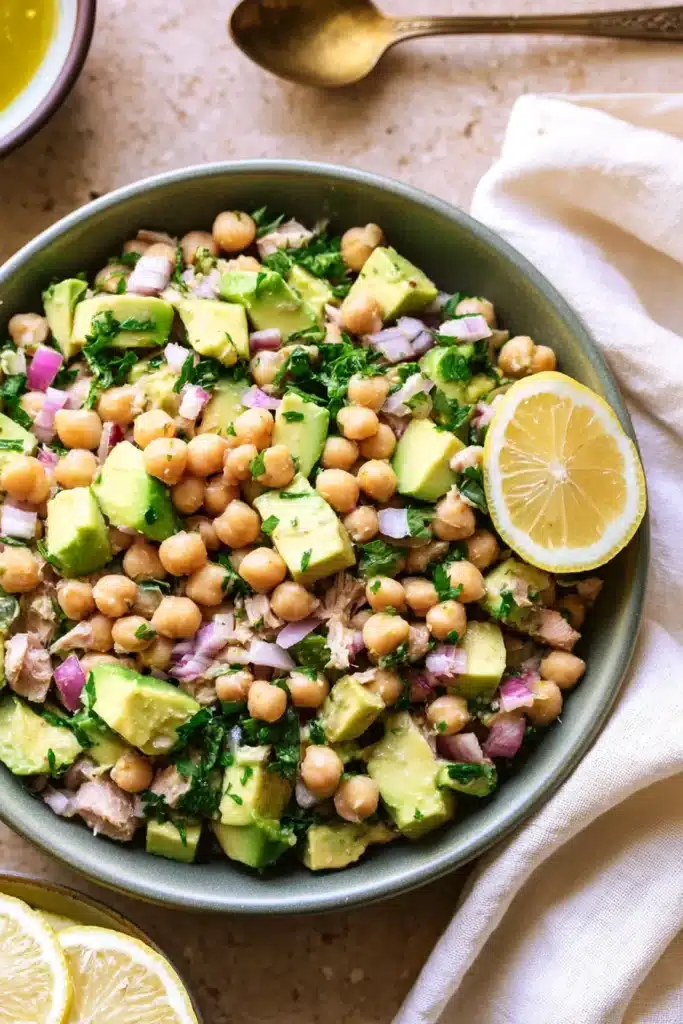 Avocado Chickpea Tuna Salad with avocado, tuna, chickpeas, parsley, and lemon vinaigrette