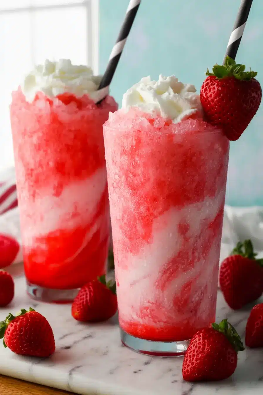 home 6 Coffee Creamer + Soda strawberry mocktail with creamy pink swirls and whipped cream