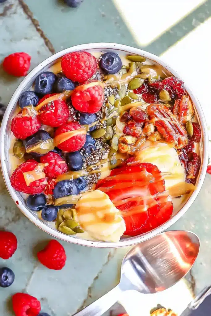 Vegan Greek Yogurt Superfood Bowl Amazing Easy Recipe 7 Vegan Greek Yogurt Superfood Bowl with fresh berries, chia seeds, and almond butter