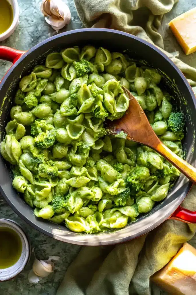 Broccoli Pasta Recipe | Amazing Easy Weeknight Dinner 6 Cooked broccoli florets for Broccoli Pasta sauce in a Dutch oven