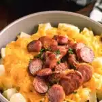 Crockpot Cheesy Potatoes Ultimate Easy Comfort Dinner 7 Crockpot Cheesy Potatoes with kielbasa in creamy cheddar sauce