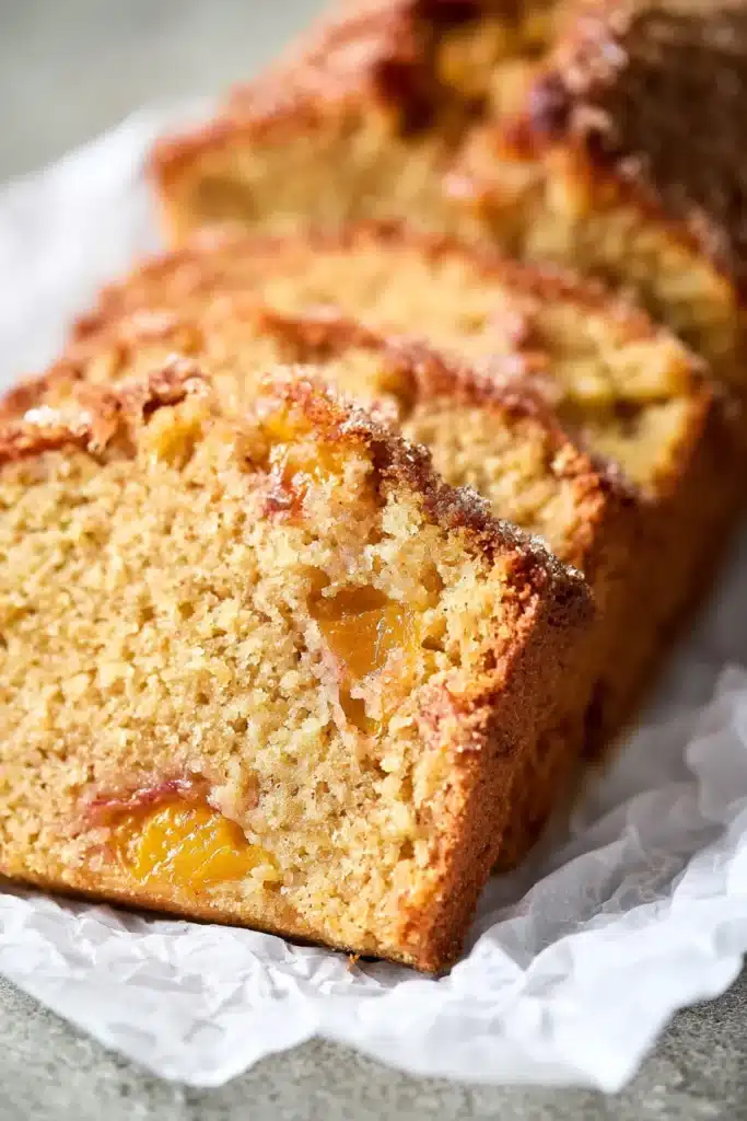 Easy Spiced Peach Bread Recipe | Amazing Cozy Flavor 6 Easy Spiced Peach Bread showing moist crumb and juicy peach chunks