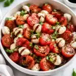 Fresh Caprese Salad with cherry tomatoes, mozzarella, basil, and balsamic glaze
