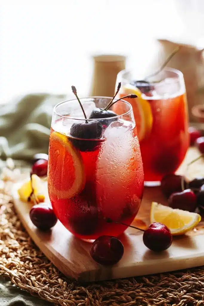 Fresh Cherry Lemonade Recipe | Amazing Summer Favorite 5 Fresh Cherry Lemonade Recipe served over ice with cherries and lemon slices