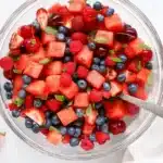 Fresh Watermelon Fruit Salad | Amazing Easy Summer Favorite 9 Fresh watermelon fruit salad with berries, cherries, blueberries, and mint in a serving bowl