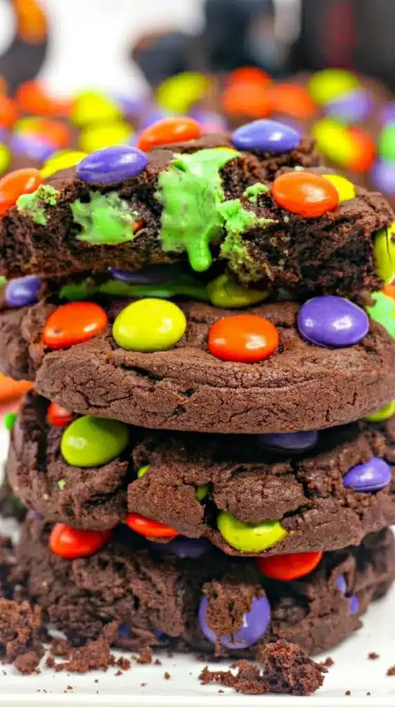Broken Hocus Pocus Halloween Cookies with gooey green frosting filling