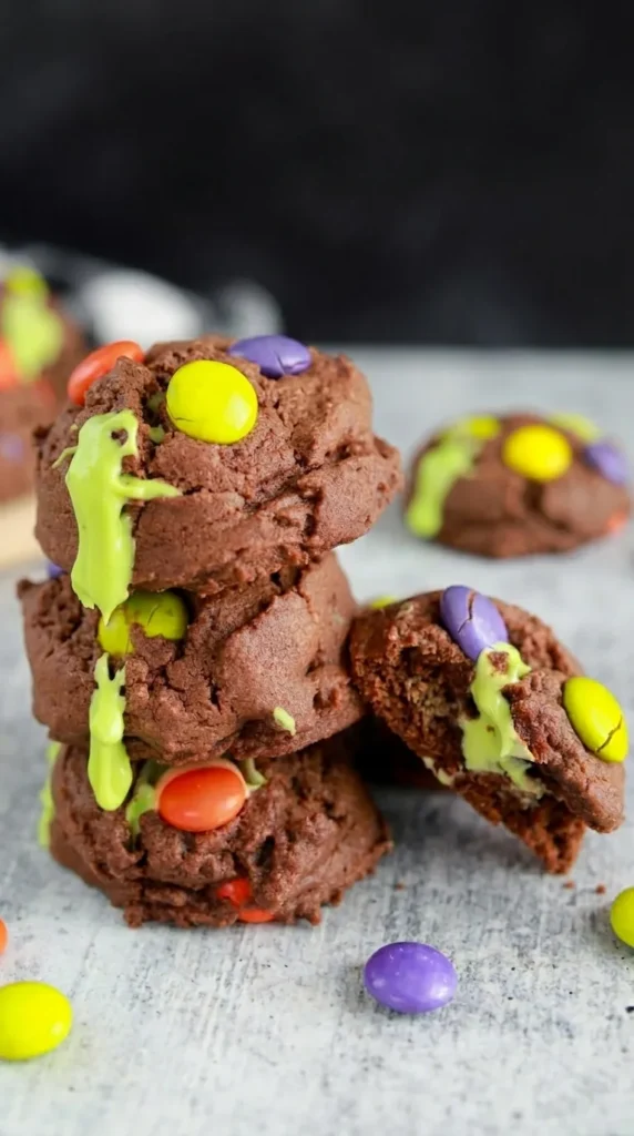 Hocus Pocus Halloween Cookies with gooey green frosting and candy