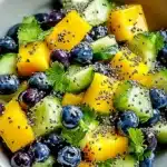 Juicy Mango Cucumber Salad Recipe | Amazing Fresh Flavor 5 Juicy Mango Cucumber Salad with blueberries, cucumber, avocado, and fresh herbs