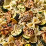 Lemon Chicken Pasta Recipe | Amazing Easy Dinner 5 Lemon chicken pasta with zucchini, parmesan cheese, and fresh lemon in a rustic bowl