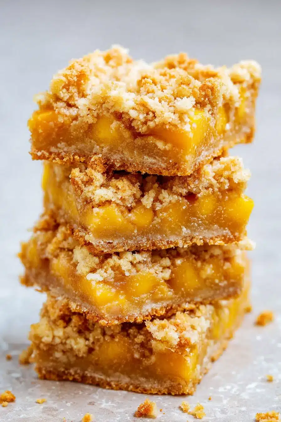 home 8 Stacked Mango Oatmeal Crumble Bars with juicy mango filling and buttery oat crumble