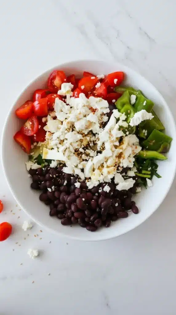 Mediterranean Black Bean Salad With Herbs & Feta ingredients with black beans