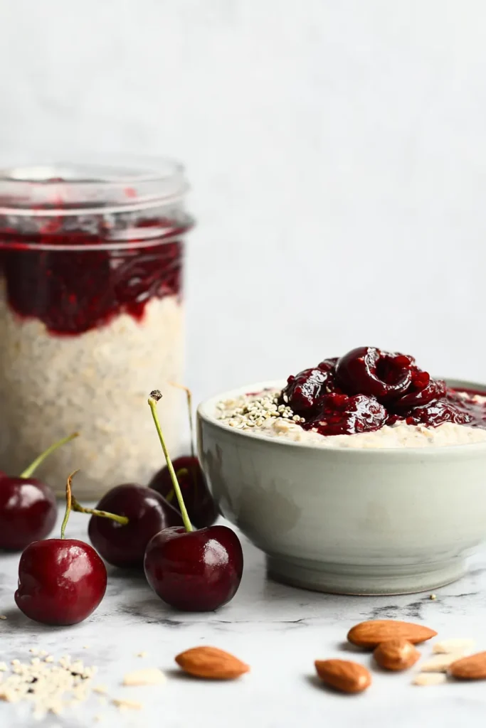 Oats with Cherry Chia Easy Amazing Breakfast Recipe 5 Oats with Cherry Chia topped with cherry chia jam and fresh cherries