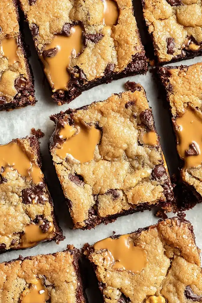 Peanut Butter Chocolate Chip Bars with gooey chocolate and creamy peanut butter swirls
