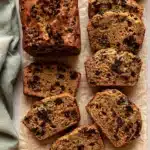 Peanut Butter Chocolate Chip Zucchini Bread Amazing Easy Recipe 7 Peanut Butter Chocolate Chip Zucchini Bread slices with melted chocolate chips