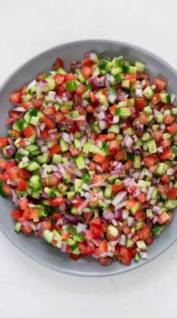 Persian Shirazi Salad Recipe | Amazing Fresh & Easy Favorite 6 Persian Shirazi Salad with diced cucumbers tomatoes and red onion