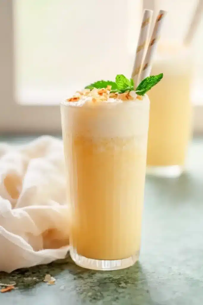 Pineapple Soda Recipe | Amazing Tropical Summer Drink 8 Pineapple Soda Recipe served with mint, toasted coconut, and decorative straws