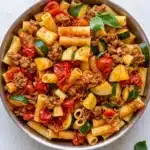 Rigatoni with Tomatoes and Zucchini Easy & Amazing Dinner 7 Rigatoni with Tomatoes and Zucchini pasta dinner with Italian sausage