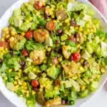 Southwestern Shrimp Salad with avocado, black beans, corn, tomatoes, and cilantro dressing