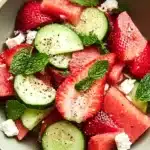Strawberry, Watermelon, Feta & Mint Cucumber Salad Recipe 7 Strawberry watermelon feta cucumber salad with mint and lemon dressing