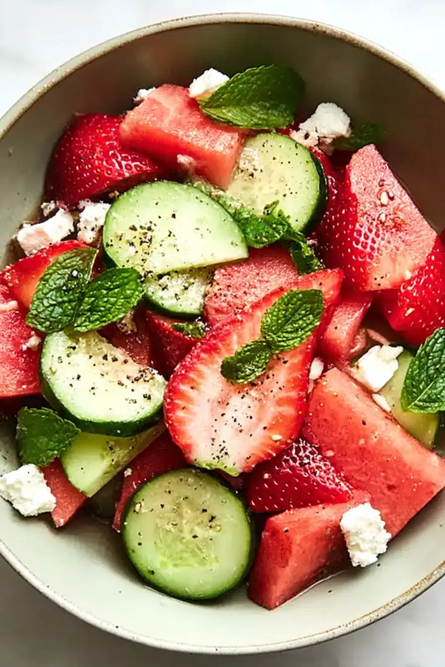 home 10 Strawberry watermelon feta cucumber salad with mint and lemon dressing