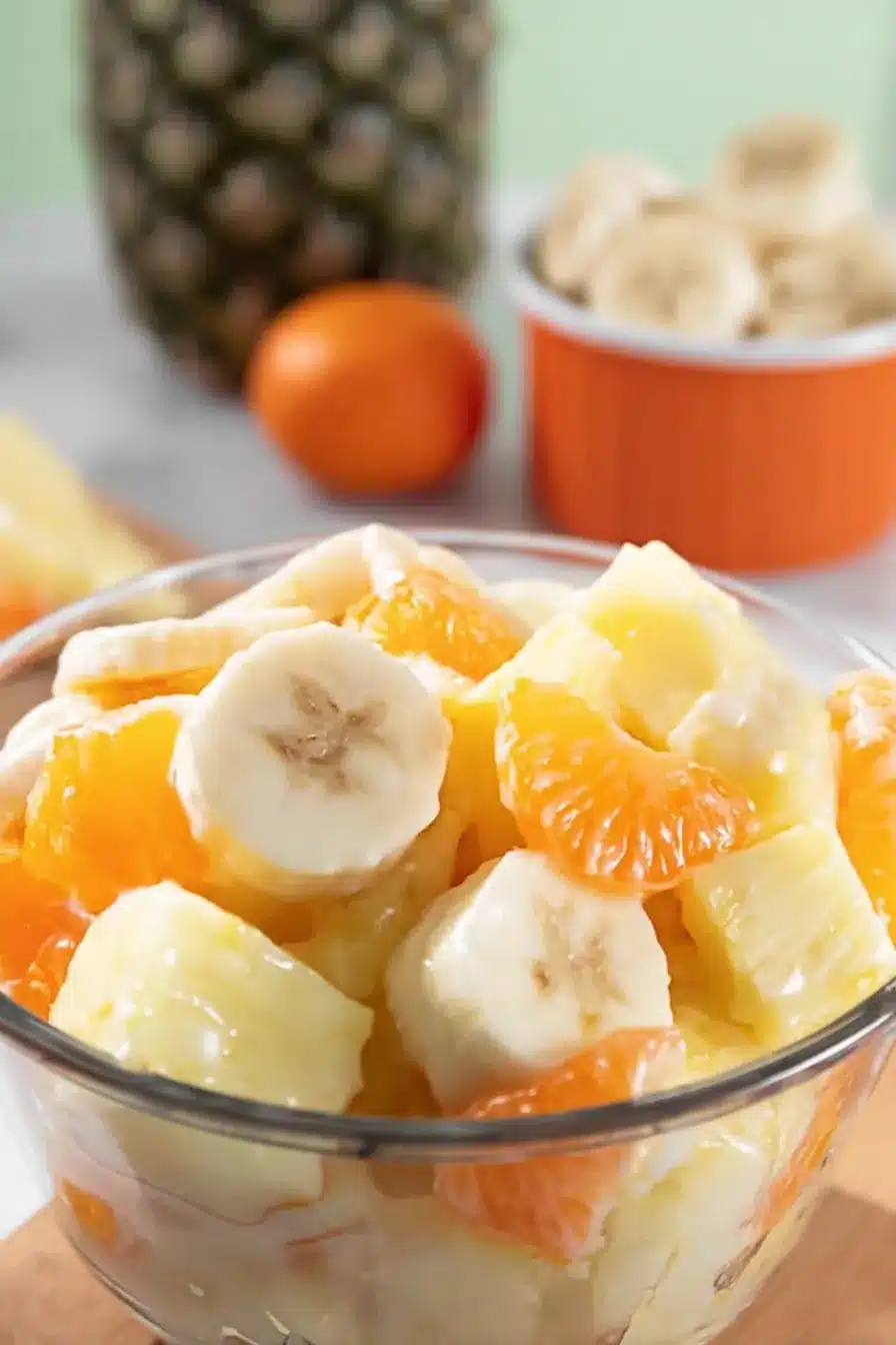 Sunshine Salad with pineapple, bananas, and mandarin oranges