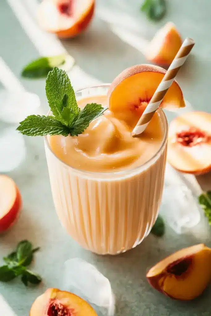 Taste Of Summer Peach Smoothie Recipe | Amazing Easy Sip 5 Taste Of Summer Peach Smoothie Recipe with fresh peaches and mint