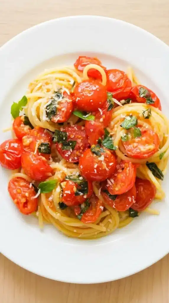 Tomato Basil Pasta Recipe | Amazing Easy Italian Dinner 8 Tomato Basil Pasta with burst cherry tomatoes, basil, and Parmesan cheese
