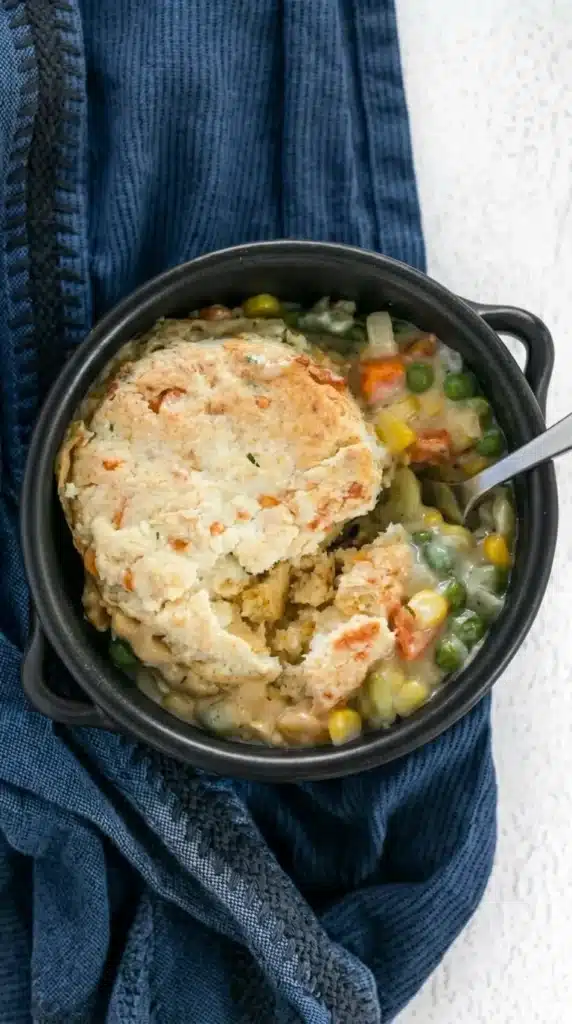 Vegetable Pot Pie Skillet Easy Amazing Family Dinner 8 Vegetable Pot Pie Skillet assembled with biscuit topping before baking