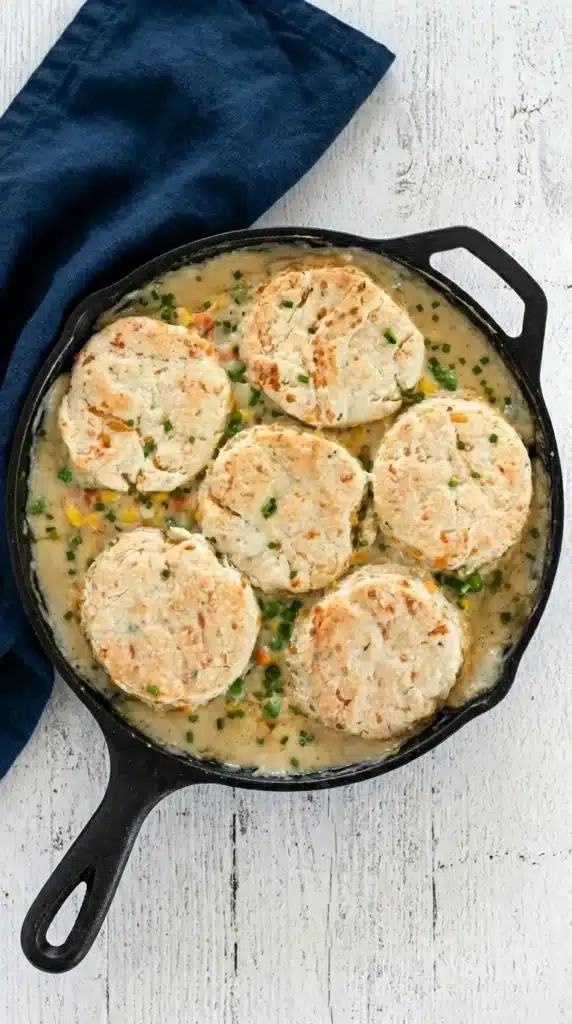 Vegetable Pot Pie Skillet Easy Amazing Family Dinner 9 Vegetable Pot Pie Skillet with golden cheddar biscuits and creamy vegetable filling