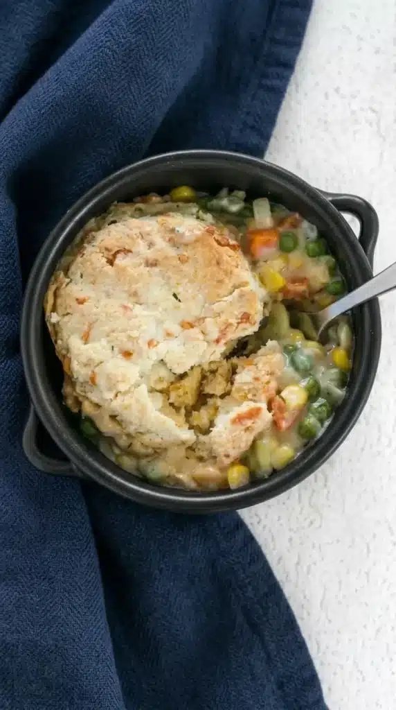 Vegetable Pot Pie Skillet Easy Amazing Family Dinner 11 Vegetable Pot Pie Skillet served with creamy vegetables and cheddar biscuit