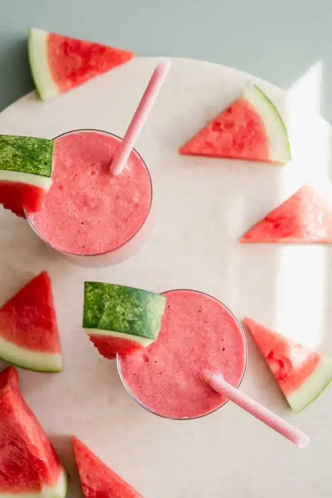 Watermelon Smoothie Recipe | Amazing Easy Summer Drink 8 Watermelon Smoothie Recipe served in glasses with fresh garnish