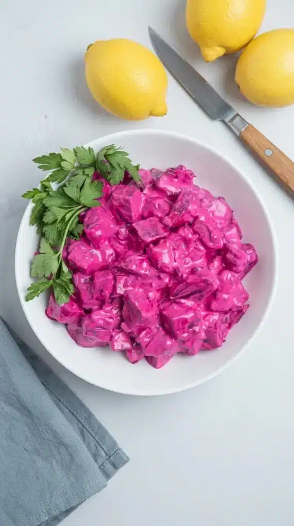 Beetroot Salad Dip With Greek Yogurt Patzarosalata with fresh parsley