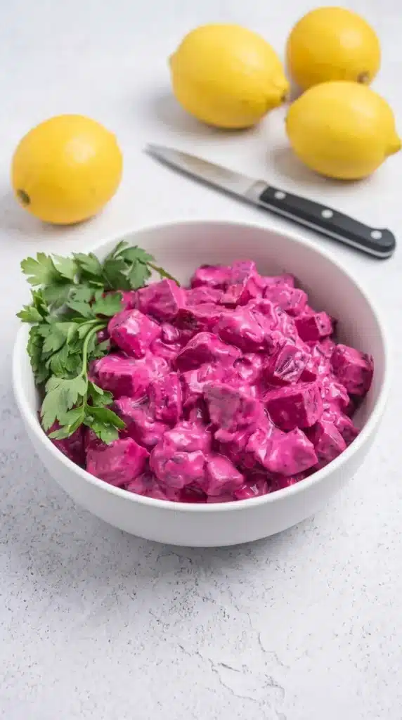 Beetroot Salad Dip With Greek Yogurt | Amazing Greek Recipe 8 Beetroot Salad Dip With Greek Yogurt Patzarosalata served with parsley