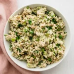 Broccoli Tuna Salad | Amazing Easy Lunch Recipe 11 Creamy broccoli tuna salad with green onions and sunflower seeds served in a ceramic bowl