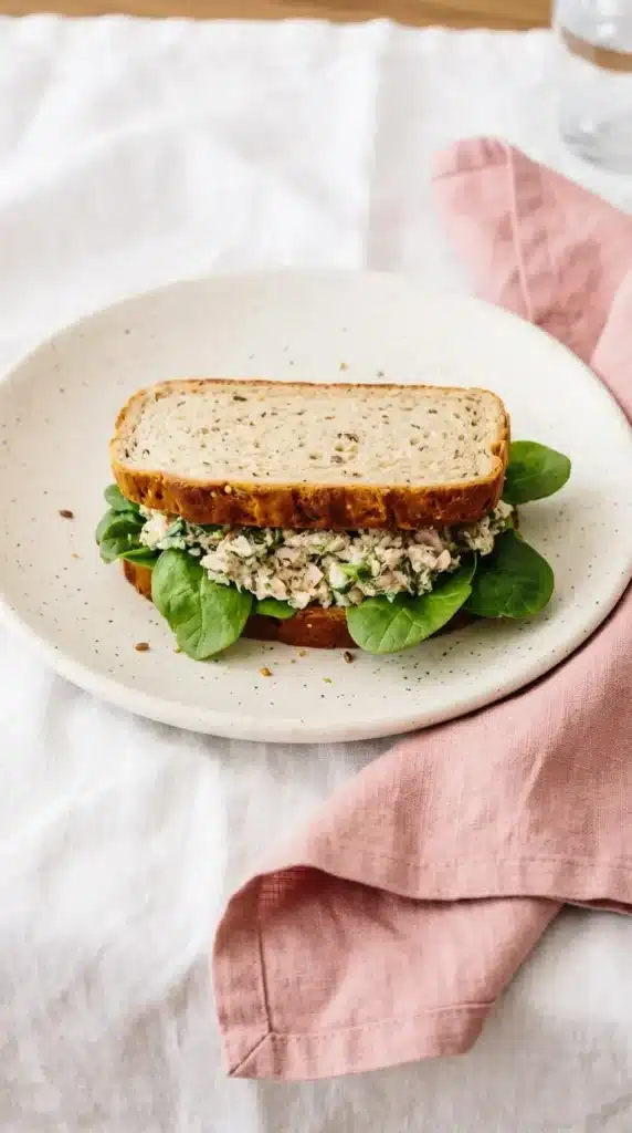Broccoli Tuna Salad | Amazing Easy Lunch Recipe 10 Broccoli Tuna Salad sandwich on whole grain bread with fresh spinach