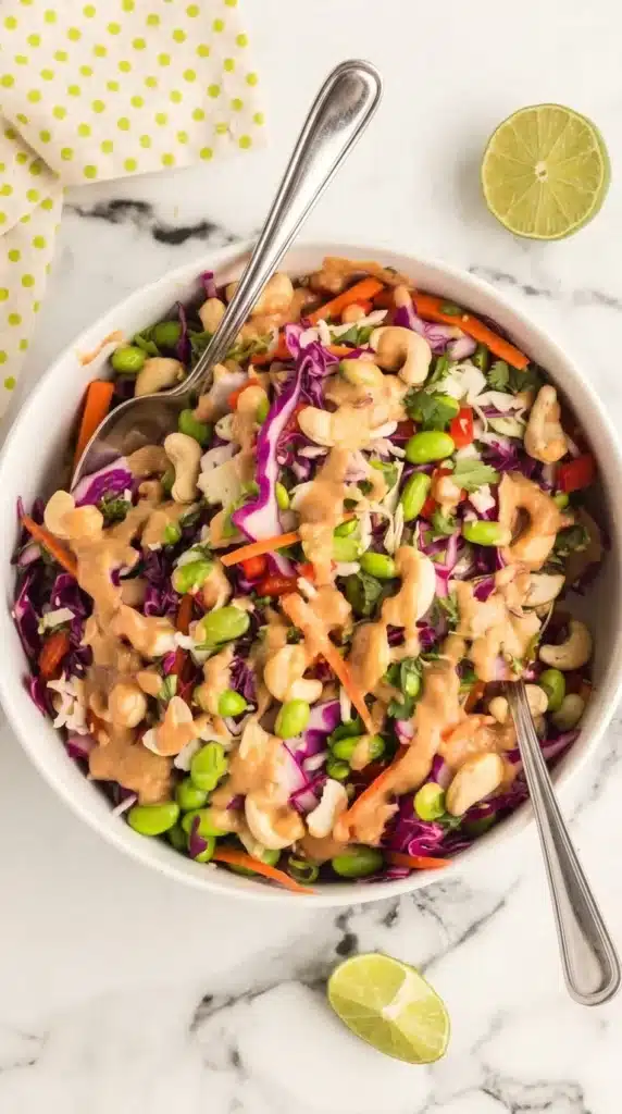 Chopped Thai Salad | Amazing Easy Peanut Salad Recipe 8 Chopped Thai Salad served in large and individual bowls with fresh vegetables and cashews.