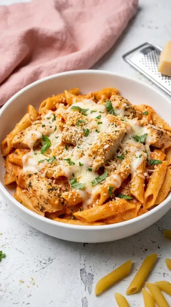 Chicken Parmesan Pasta Recipe | Amazing Easy Family Dinner 5 Chicken Parmesan Pasta with creamy tomato sauce, tender chicken, and Parmesan