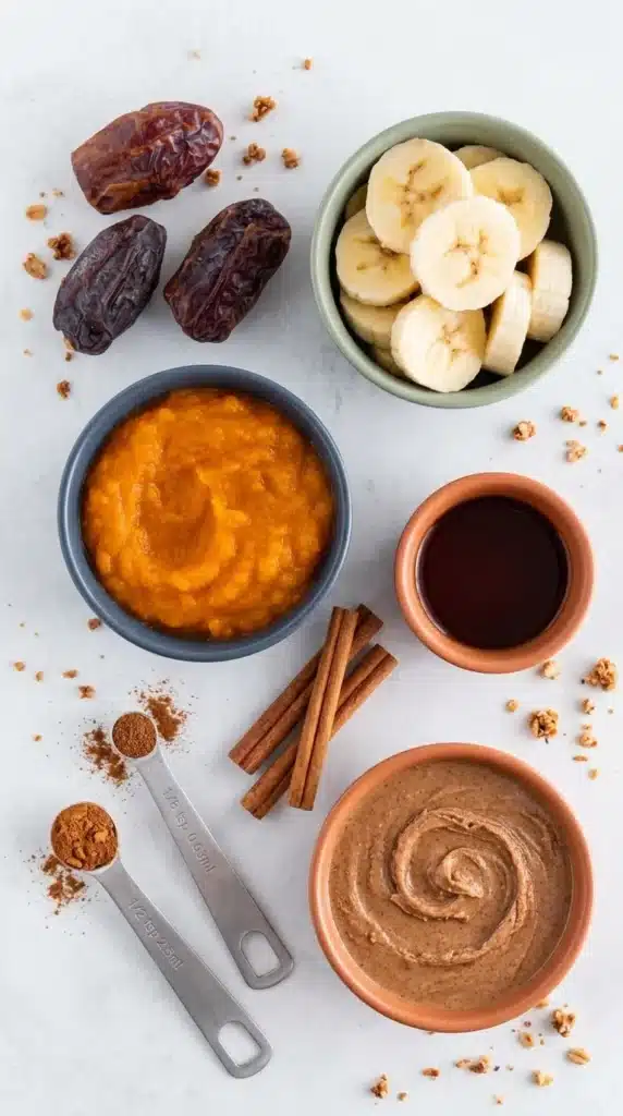 Creamy Pumpkin Pie Smoothie Bowl with banana slices, granola, and pumpkin seeds