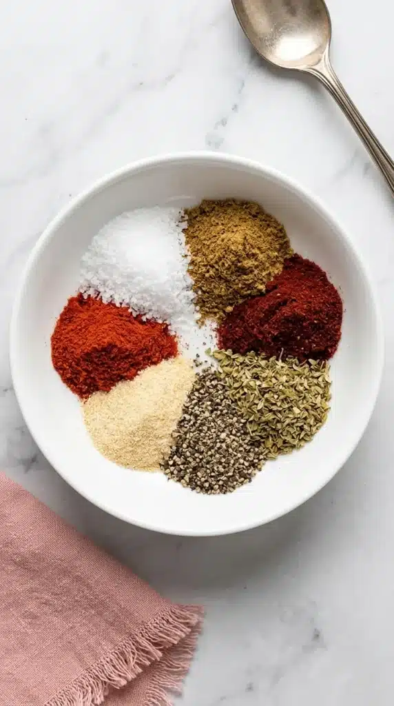 Fajita Seasoning Recipe | Amazing Easy Homemade Blend 5 Fajita Seasoning ingredients with chili powder, cumin, paprika, oregano, garlic powder, salt, and black pepper