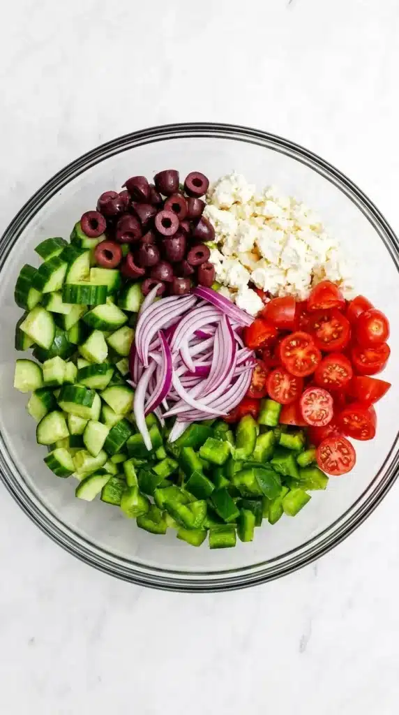 Homemade Greek Salad dressing with olive oil, lemon, vinegar, Dijon, garlic, and oregano.