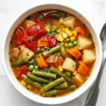 Vegetable Soup Recipe | Easy, Amazing Homemade Favorite 9 Homemade vegetable soup with carrots, potatoes, green beans, corn, peas, and fresh parsley