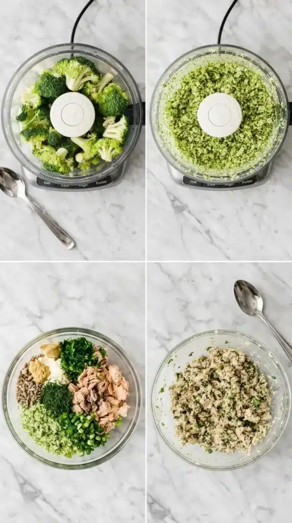 Broccoli Tuna Salad | Amazing Easy Lunch Recipe 8 Step by step Broccoli Tuna Salad recipe showing broccoli rice preparation and mixing ingredients
